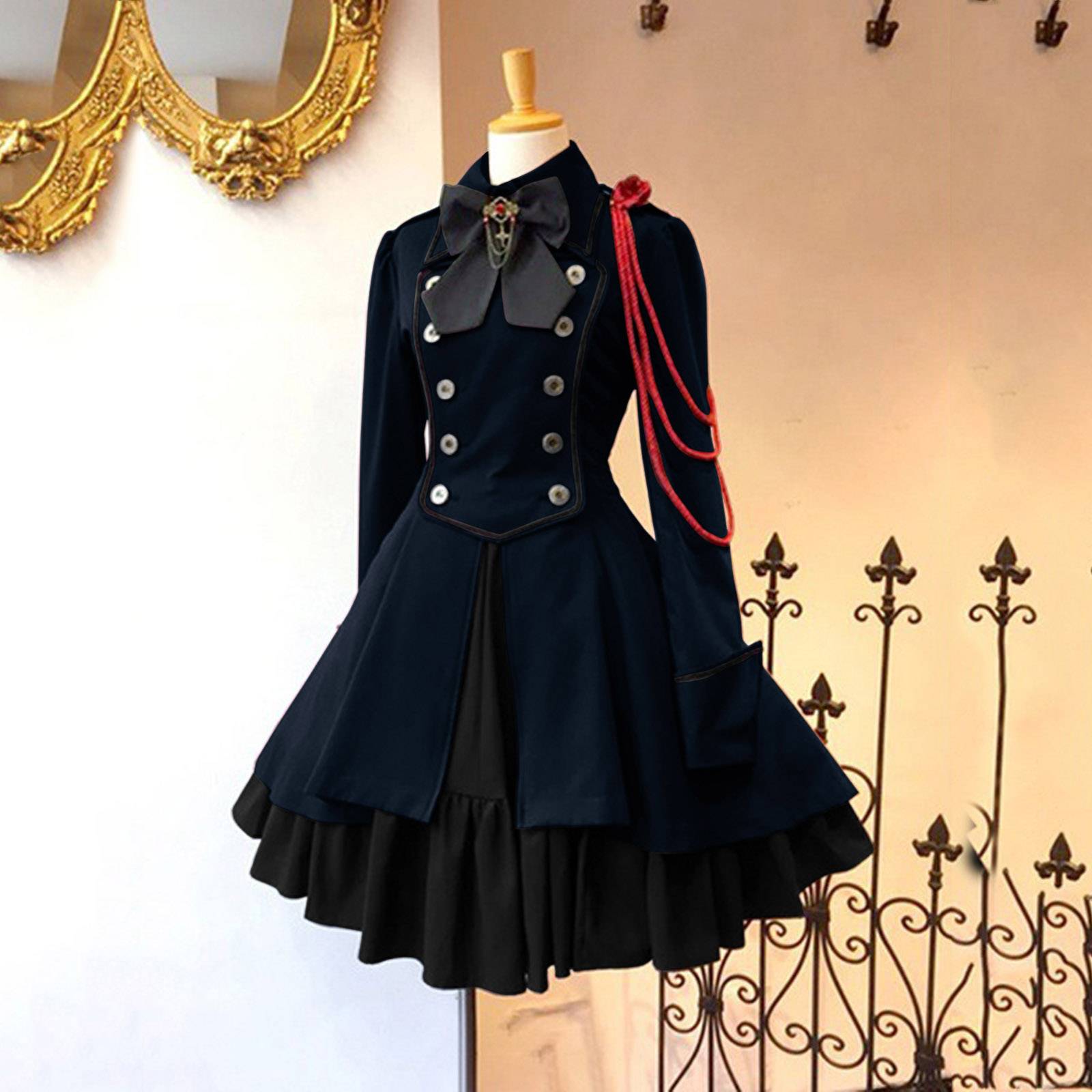 European and American Middle Ages Performance Animation Exhibition COS Server Renaissance Bow Bow neckline long -sleeved dress jacket