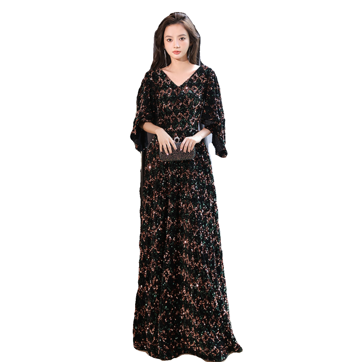 Large -size light luxury high -end evening dress female fat MM200 pound banquet annual performance host 2024 new sequins
