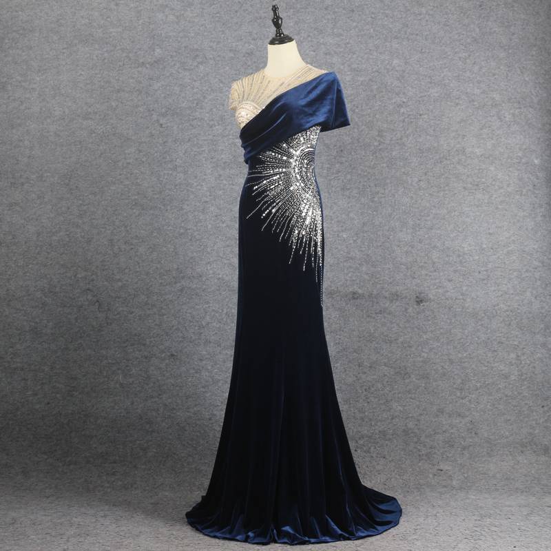 Blue Velvet Noodles Dresses Babe Shoulder Slim Celebrity temperament