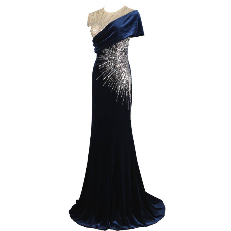 Blue Velvet Noodles Dresses Babe Shoulder Slim Celebrity temperament