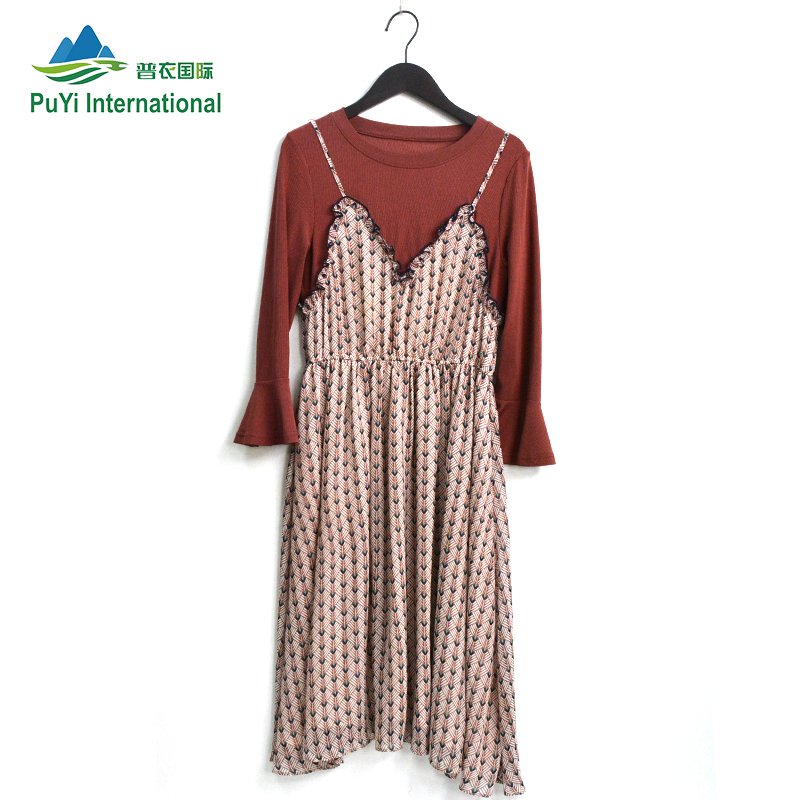 PUYI China wholesale Used Casual ladies Pure cotton dress used clothes for sale