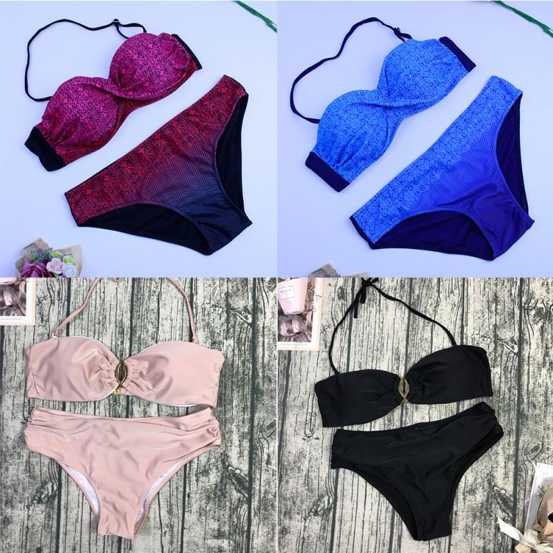 Inventory used wholesale sexy lace up suspender women's swimwear printed bikini set two-piece set