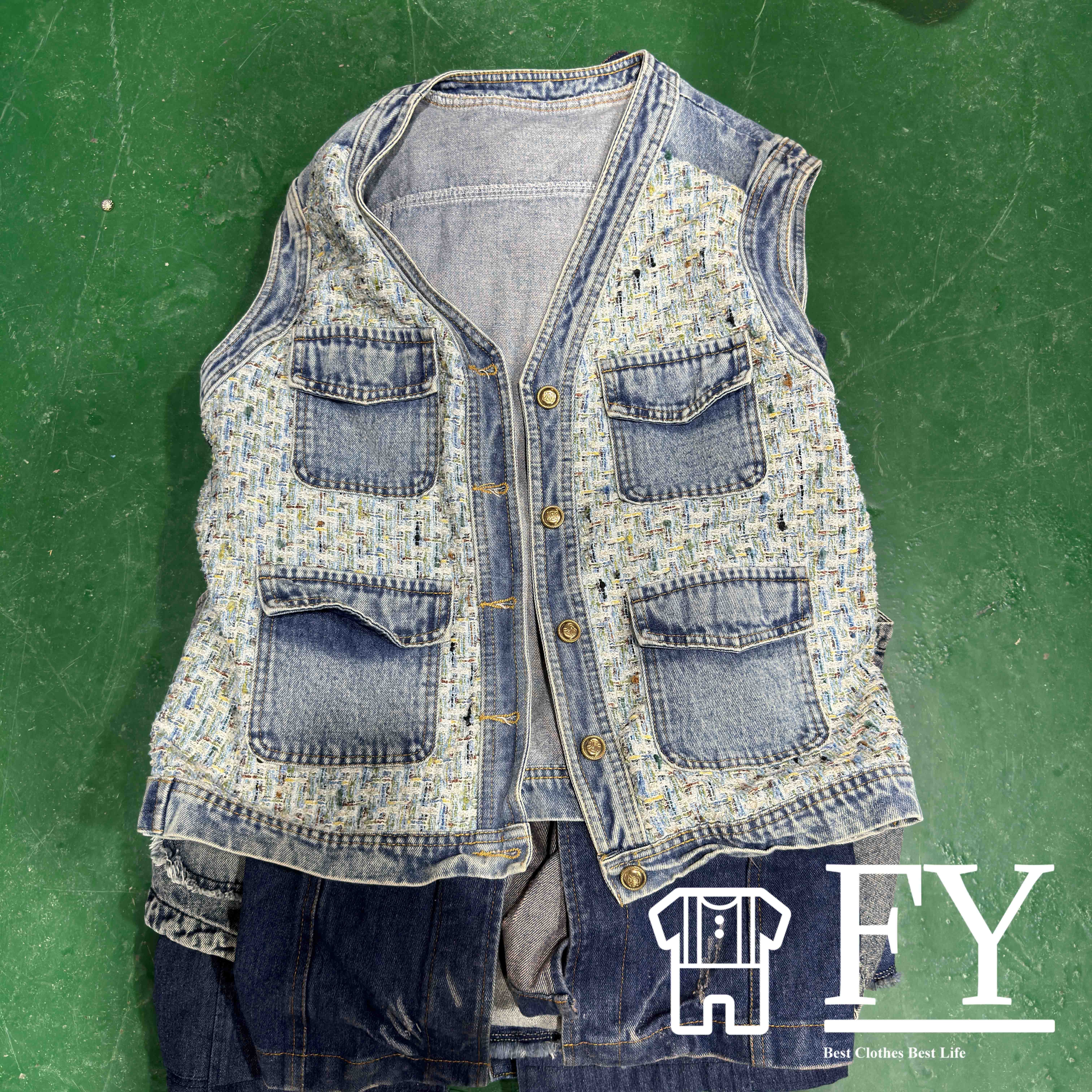 FengYang Used Clothes Price Man Jeans Jeans Stretch Sleeveless Vest Denim Jacket Second Hand Clothing