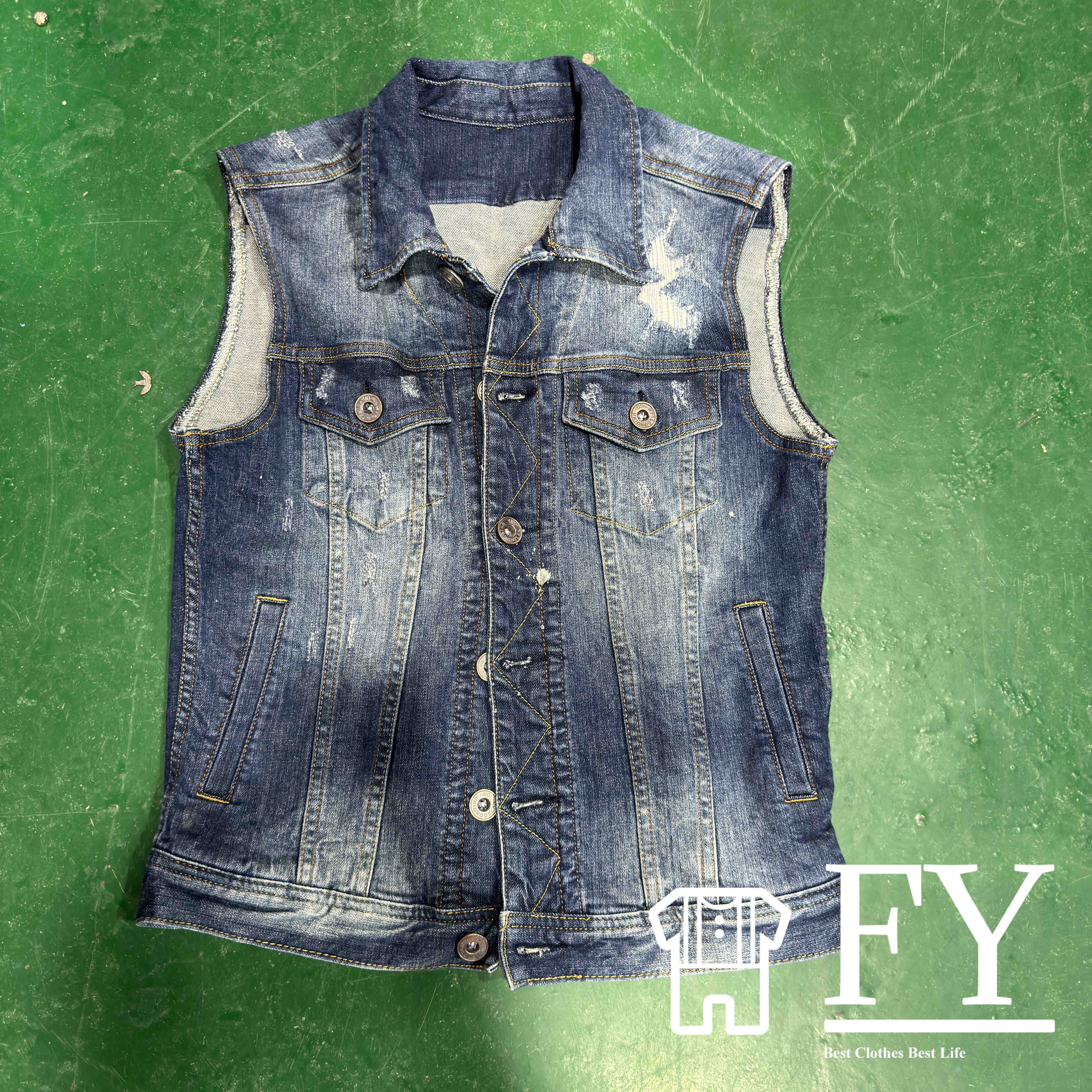 FengYang Used Clothes Price Man Jeans Jeans Stretch Sleeveless Vest Denim Jacket Second Hand Clothing