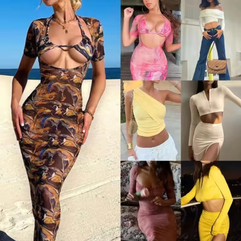 Hot selling casual dress inventory summer women's printed suspender V-neck dress mixed random shipment OW