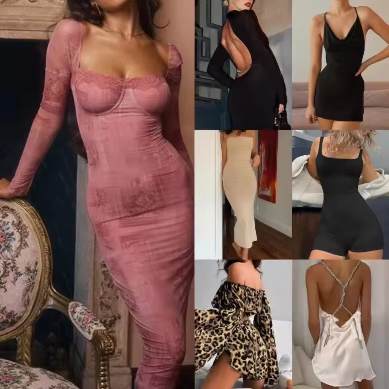 Hot selling casual dress inventory summer women's printed suspender V-neck dress mixed random shipment OW
