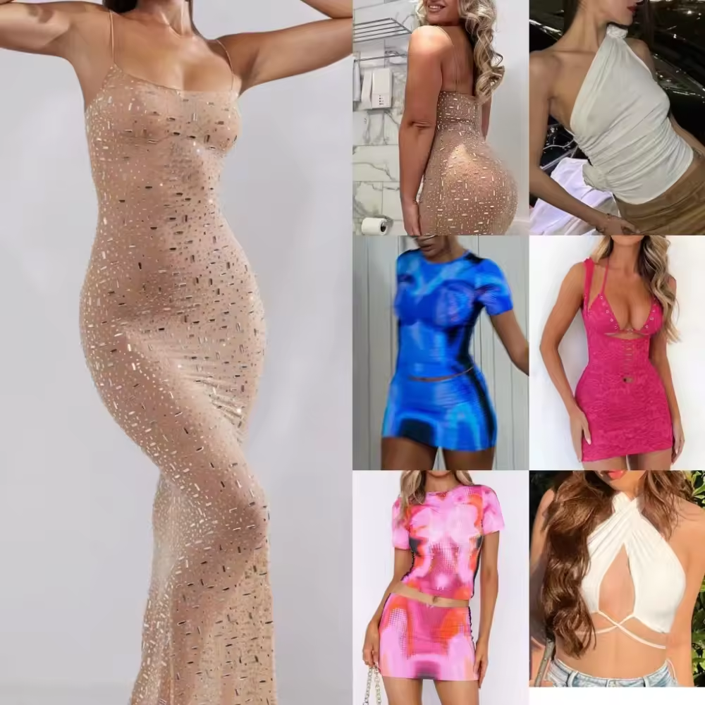 Hot selling casual dress inventory summer women's printed suspender V-neck dress mixed random shipment OW