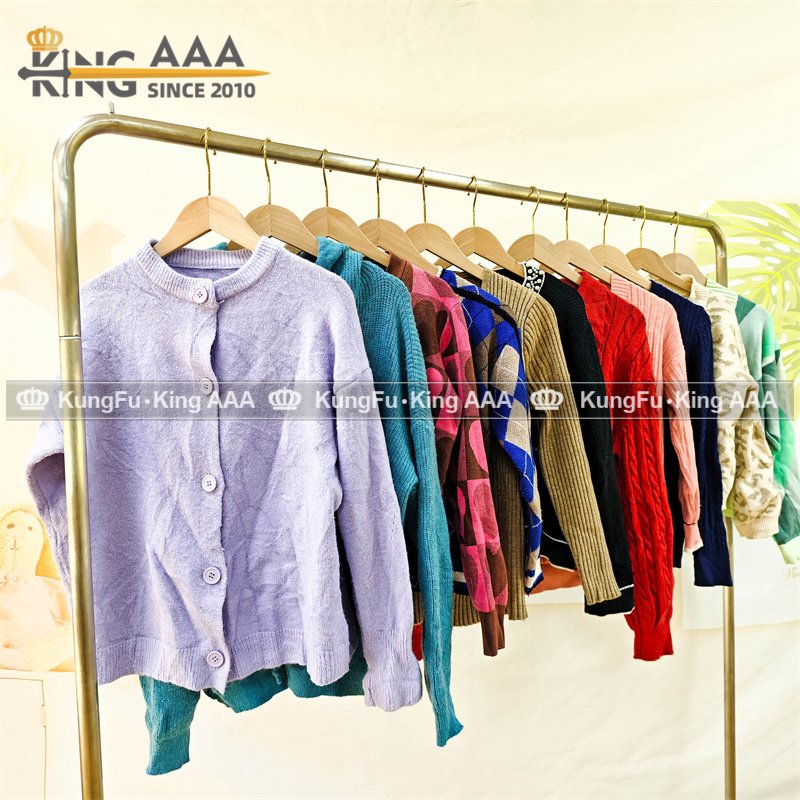 KINGAAA ladies cardigan sweaters thick short used clothing second hand sweater used clothes korea for women