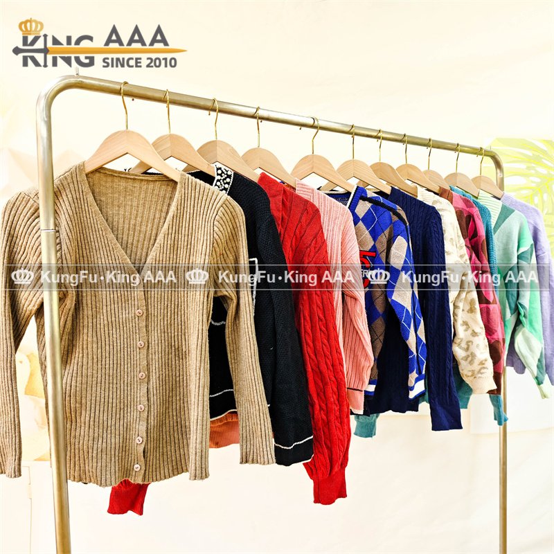 KINGAAA ladies cardigan sweaters thick short used clothing second hand sweater used clothes korea for women