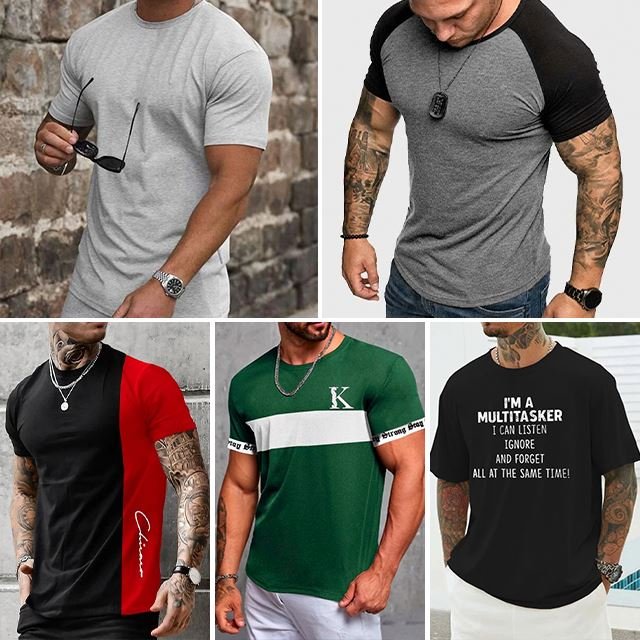 Wholesale of European and American men's summer loose round neck printing series short sleeved T-shirts and tops