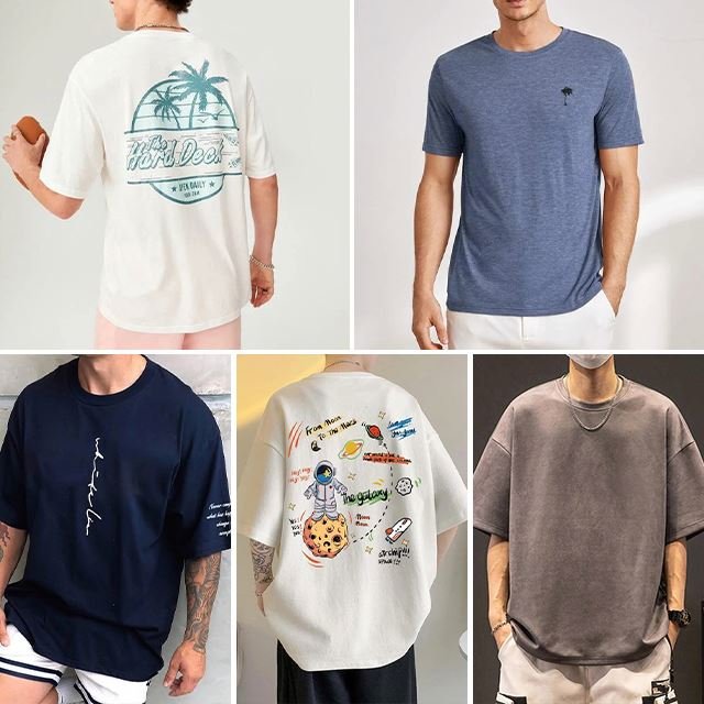 Wholesale of European and American men's summer loose round neck printing series short sleeved T-shirts and tops