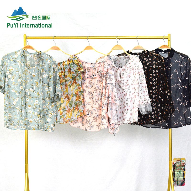 PUYI women's mixed clothes ladies silk shirt original package used clothes from us