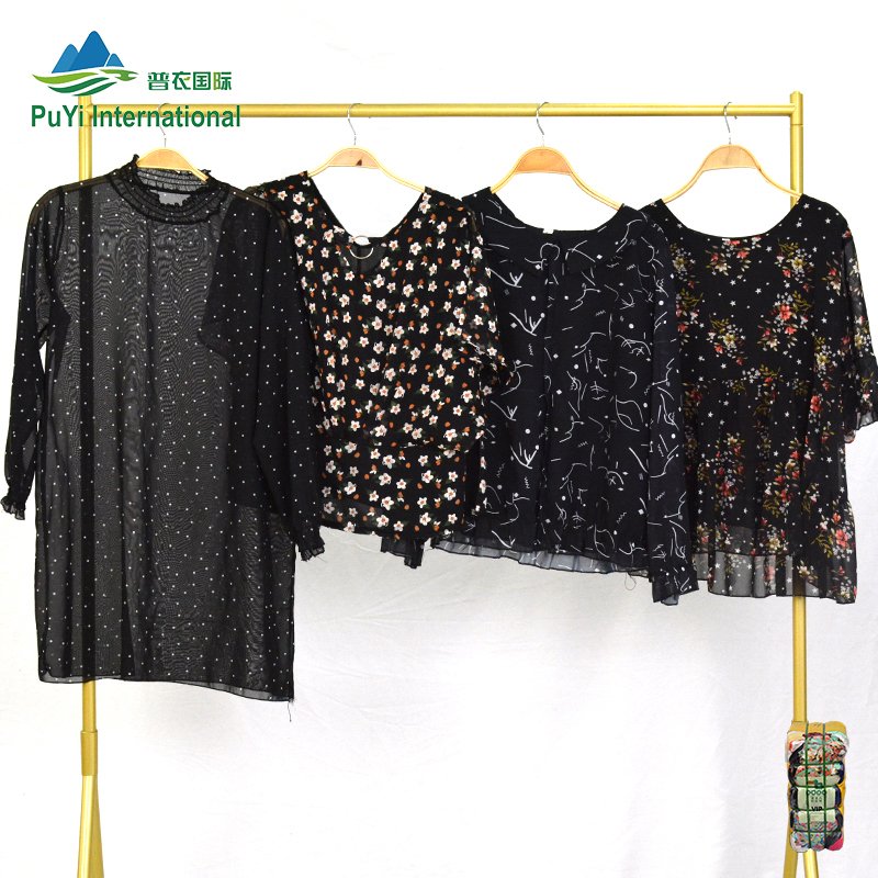 PUYI women's mixed clothes ladies silk shirt original package used clothes from us