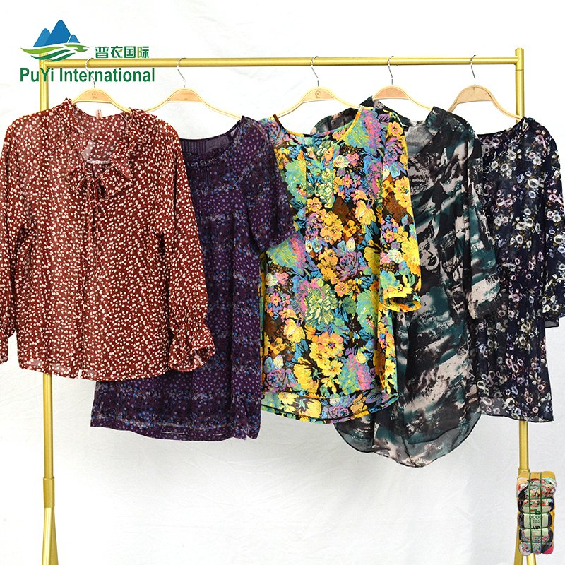 PUYI women's mixed clothes ladies silk shirt original package used clothes from us