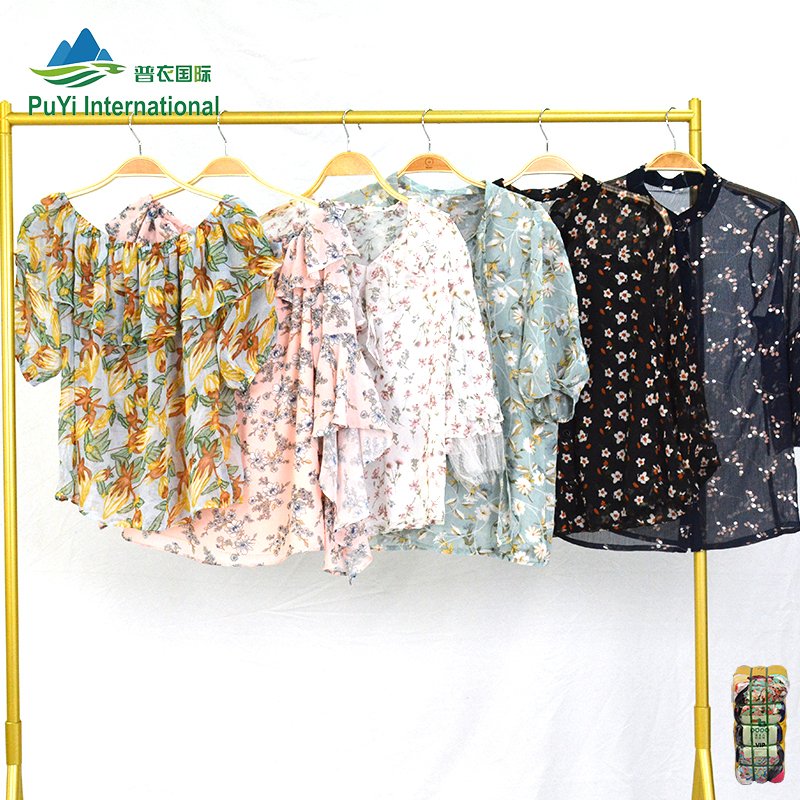 PUYI women's mixed clothes ladies silk shirt original package used clothes from us