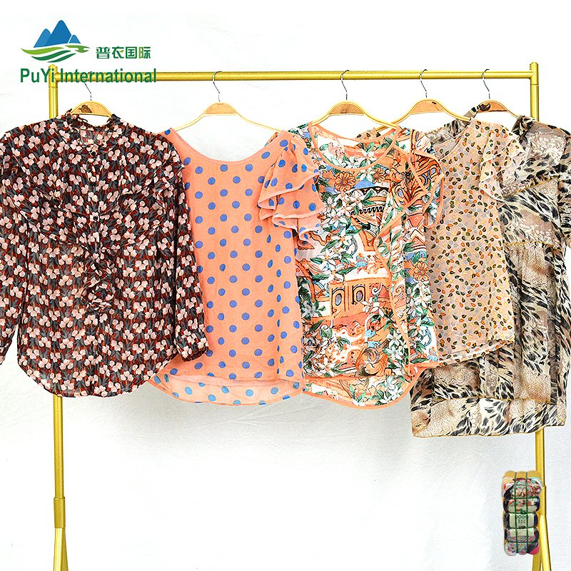 PUYI women's mixed clothes ladies silk shirt original package used clothes from us