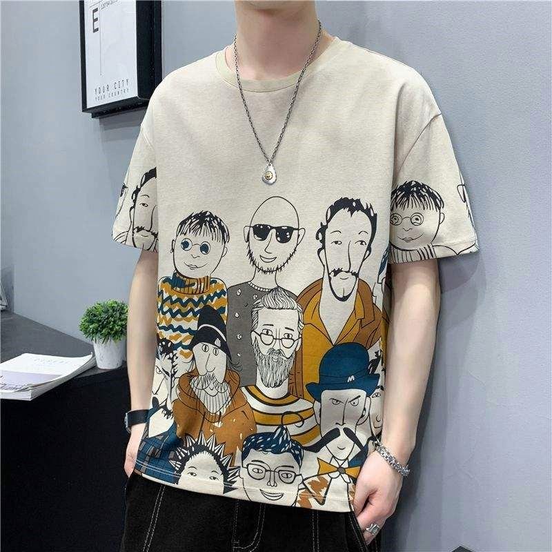 Men's short-sleeved t-shirt summer 2023 new brand trend ice silk half-sleeved cotton t-shirt top clothes men's clothing