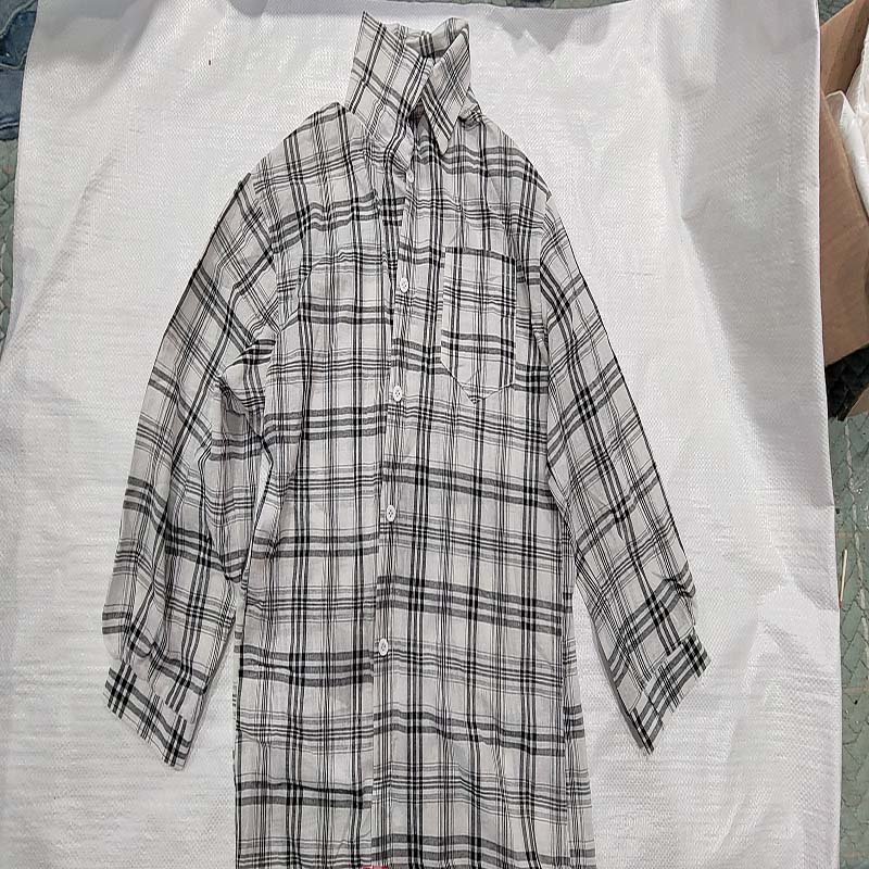 used clothes men's and women's plaid shirt Cotton Plaid Shirt Long-sleeved Shirt Grinding Breathable Casual