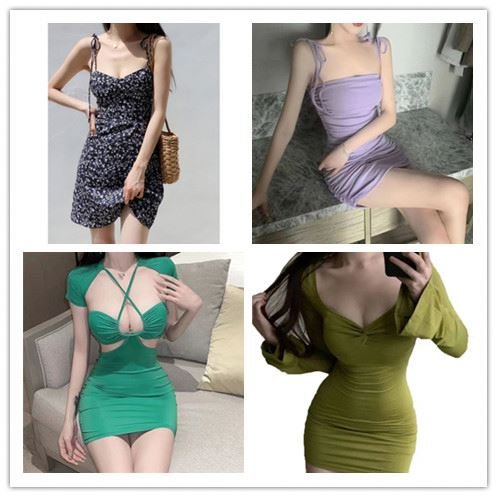 SY 2024 new summer floral print off-neck tube top cinched waist dress women's clothing in stock