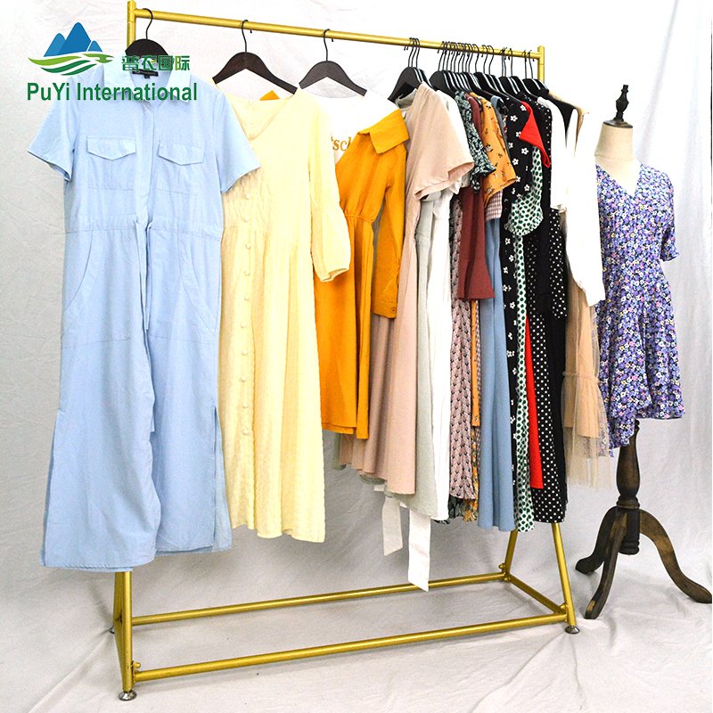 korea used dresses in bulk bales Lady long sleeve Stripe Dress second hand clothing used clothes