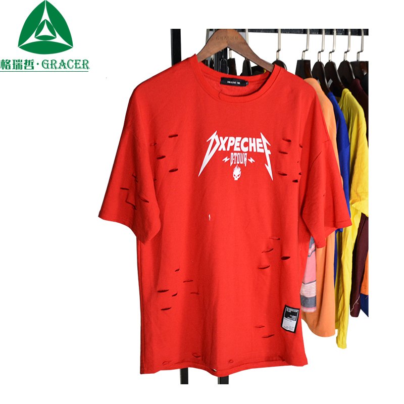 Guangzhou apparel manufacture round hem men short tshirt wholesale used clothing used clothes