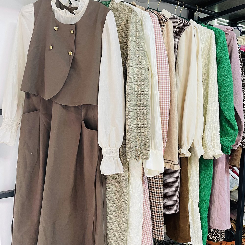 Autumn winter women's dress ladies long slim used clothes dress second hand clothes