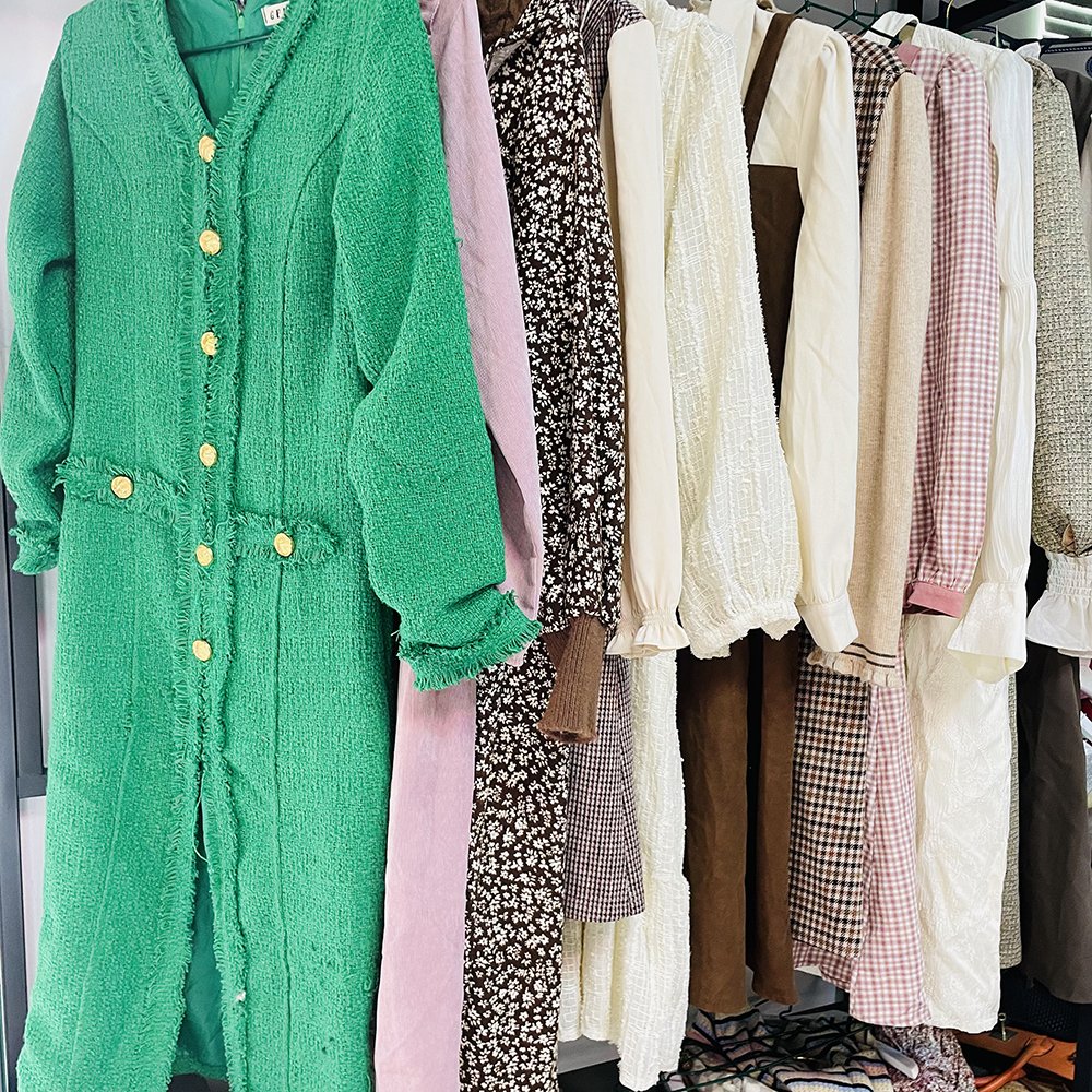 Autumn winter women's dress ladies long slim used clothes dress second hand clothes