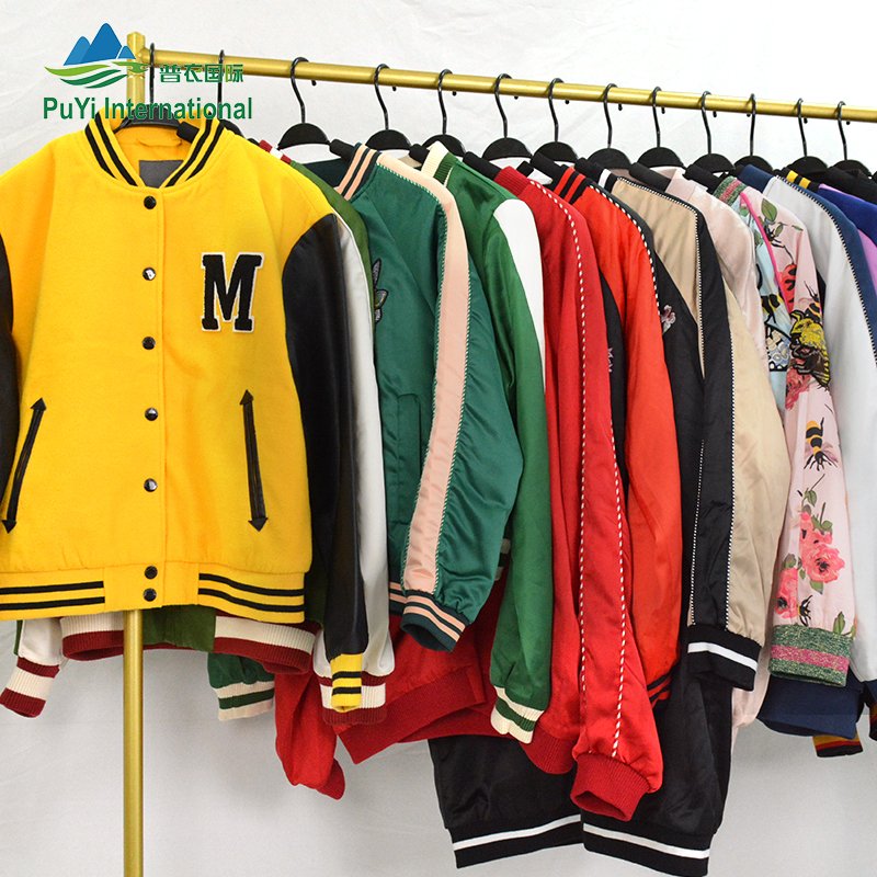 PUYI 2024 used clothing baseball uniform long sleeves baseball jacket coat bales of second hand clothes