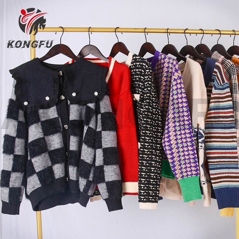 AKONGFU girls long sleeve sweaters coat second hand cardigan knit sweater branded apparel stock bundle ladies used clothes