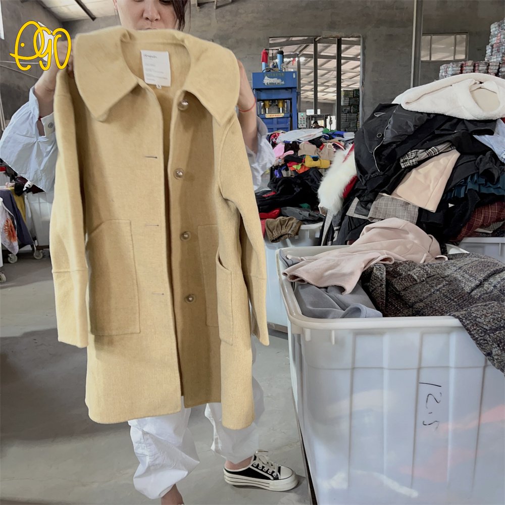 Used Brand Clothes For Woman Second Hand Women Fashion Long Worsted Coat Used Woolen Overcoat In Stock Bales thrift clothes