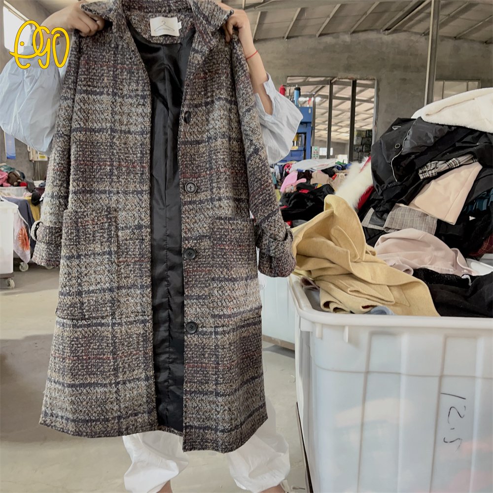 Used Brand Clothes For Woman Second Hand Women Fashion Long Worsted Coat Used Woolen Overcoat In Stock Bales thrift clothes