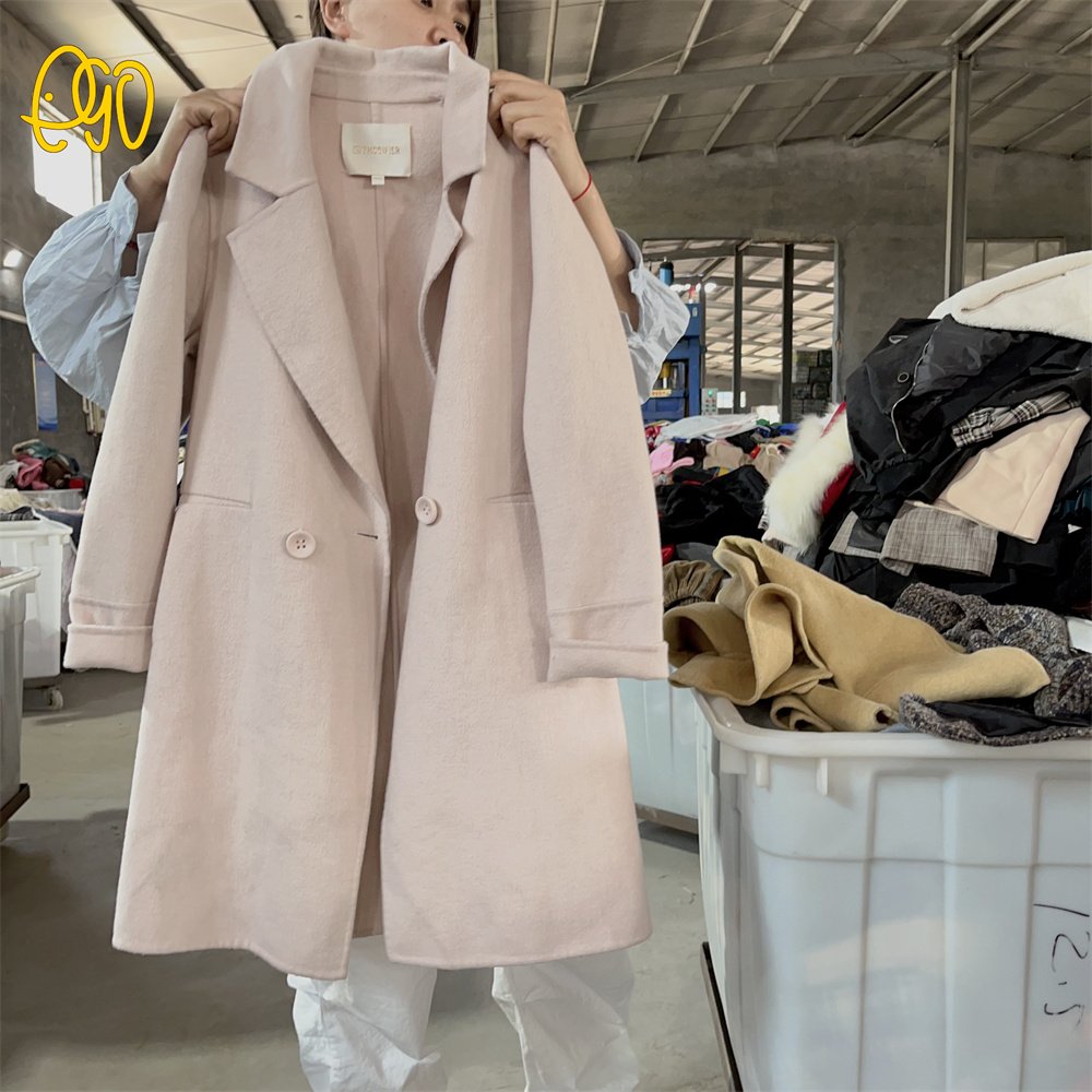 Used Brand Clothes For Woman Second Hand Women Fashion Long Worsted Coat Used Woolen Overcoat In Stock Bales thrift clothes