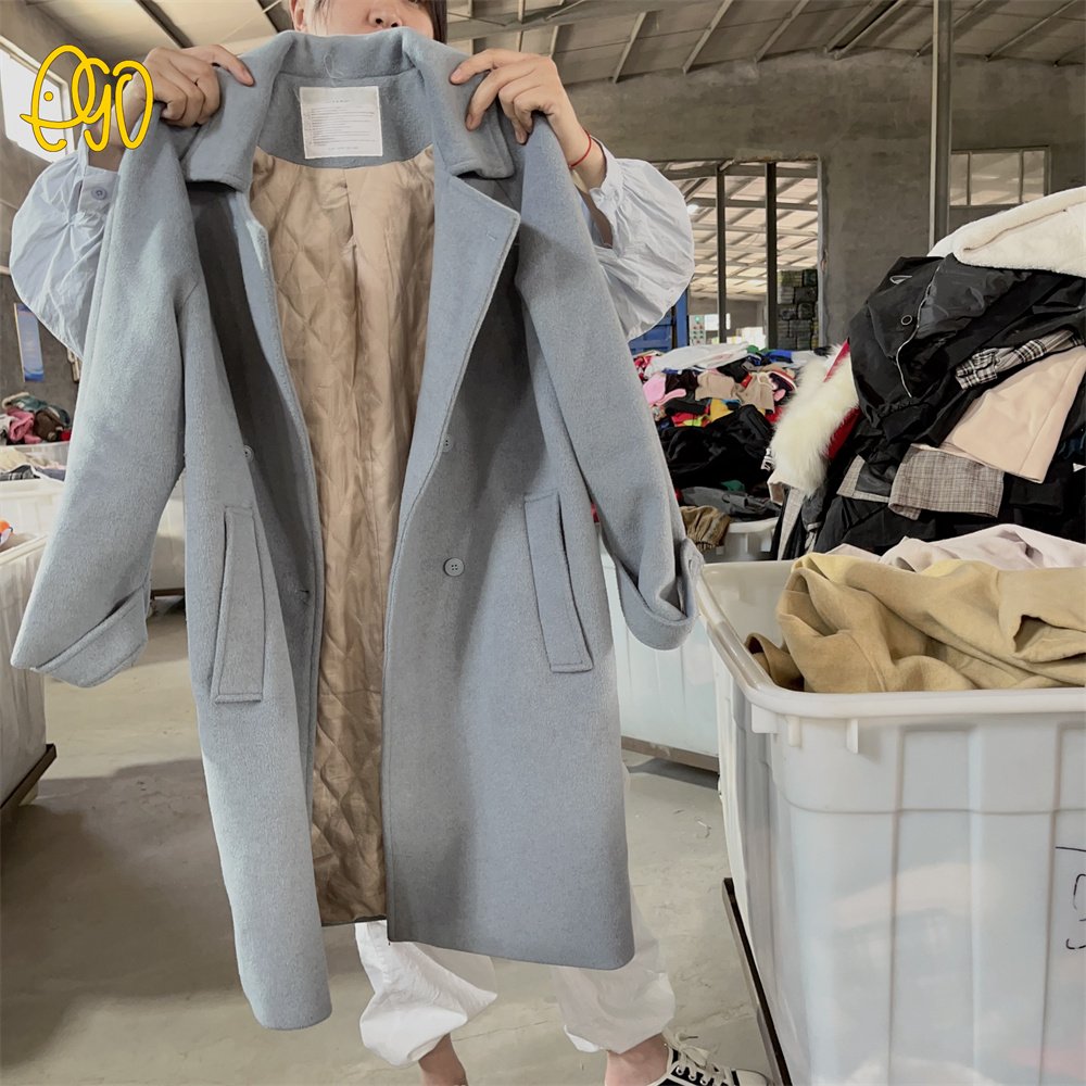 Used Brand Clothes For Woman Second Hand Women Fashion Long Worsted Coat Used Woolen Overcoat In Stock Bales thrift clothes