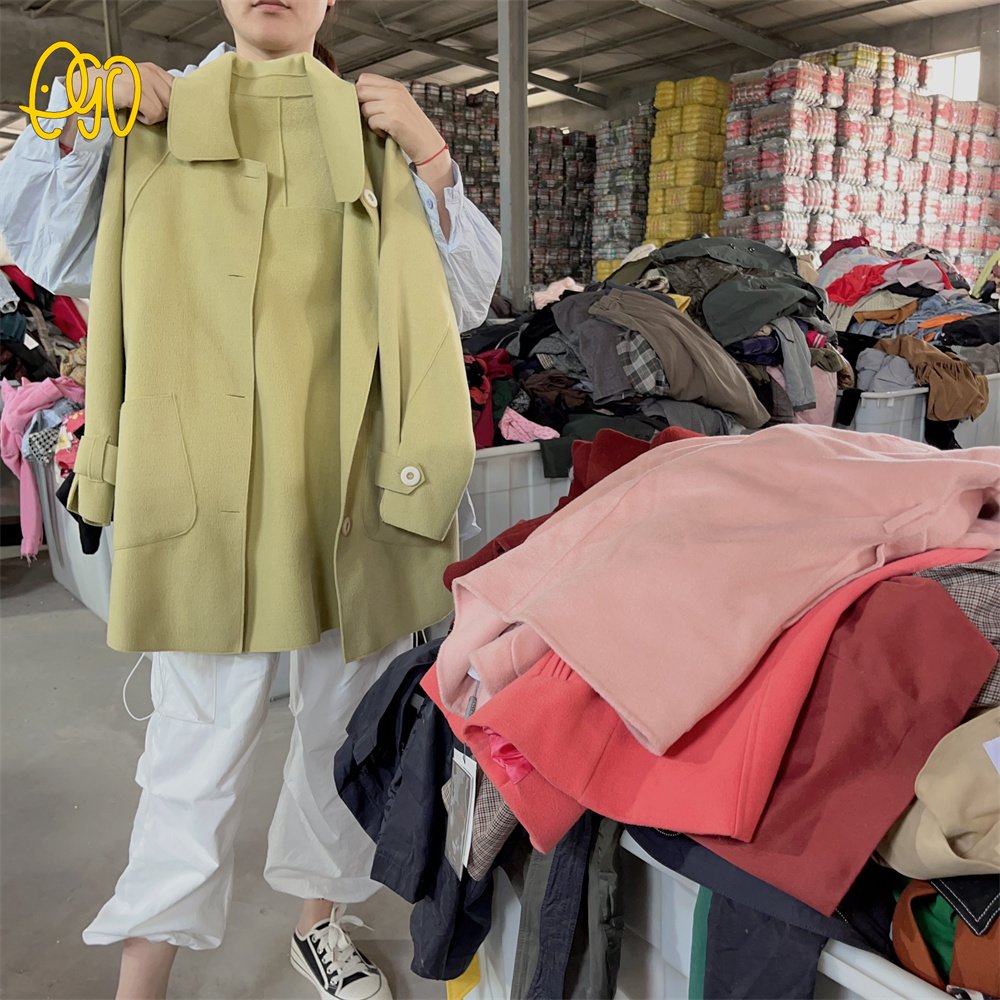 Used Brand Clothes For Woman Second Hand Women Fashion Long Worsted Coat Used Woolen Overcoat In Stock Bales thrift clothes