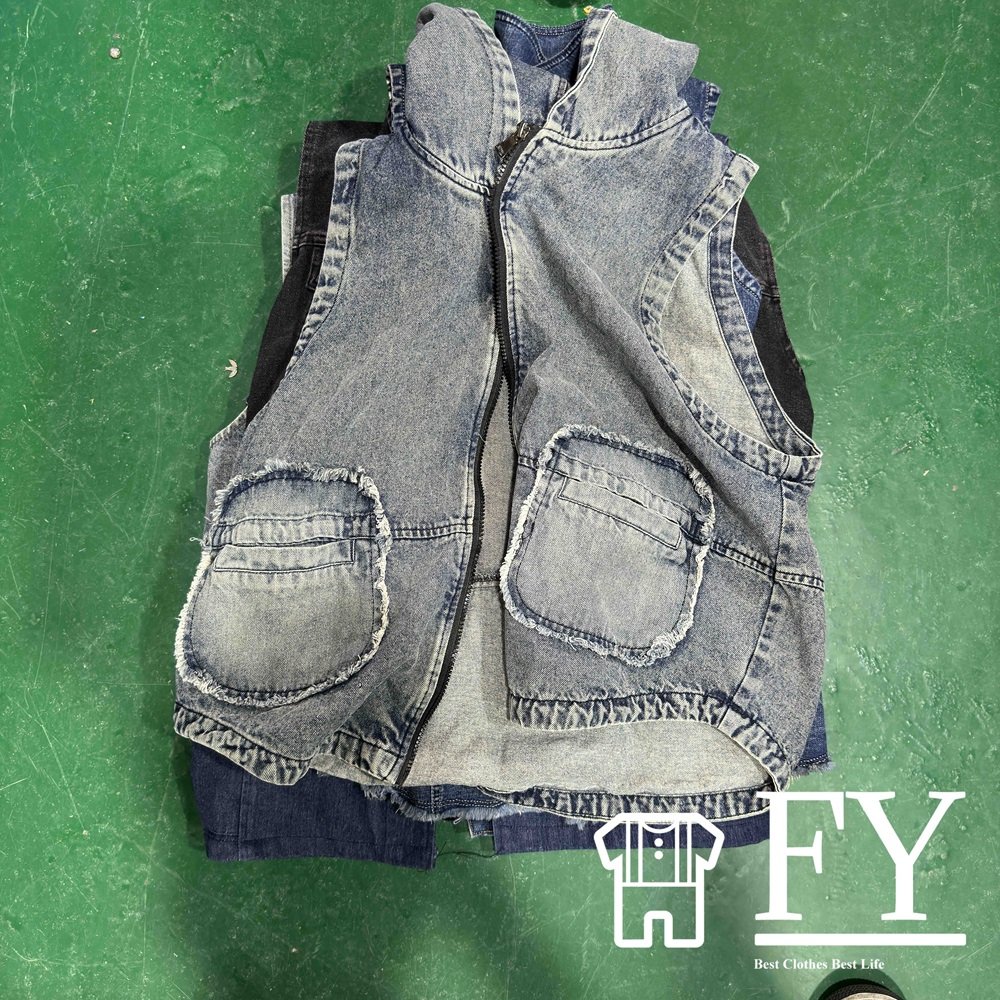 FengYang Used Clothes Sleeveless Denim Jacket For Casual Jacket Denim Men Women Used Clothing Second Hand Clothing