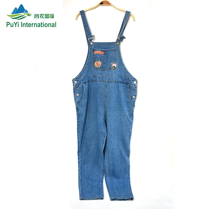 Ladies suspender cargo denim pants second hand clothes used jeans bales jumpsuit and romper used clothing