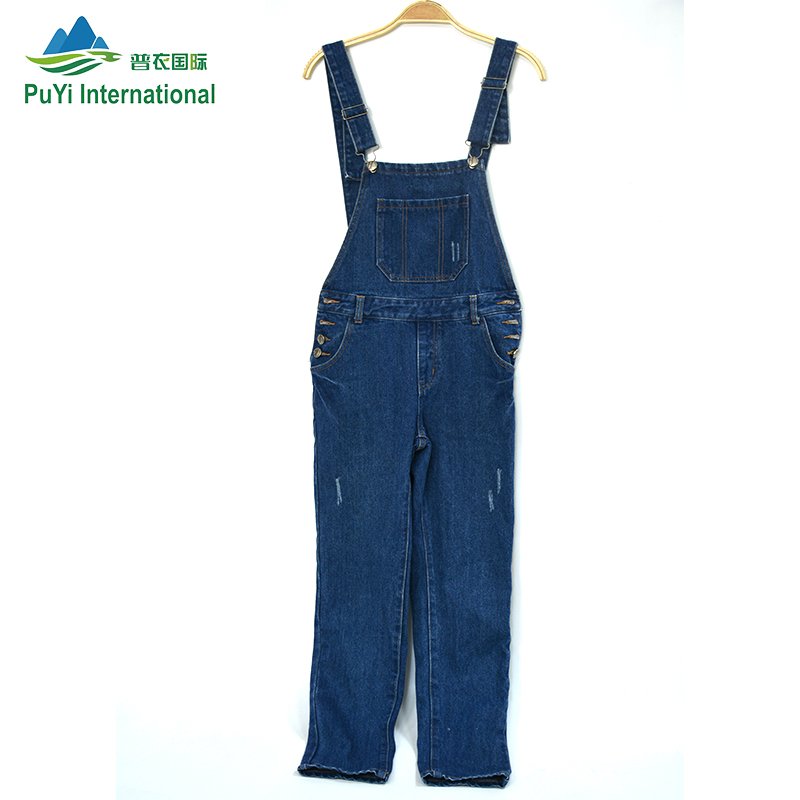 Ladies suspender cargo denim pants second hand clothes used jeans bales jumpsuit and romper used clothing