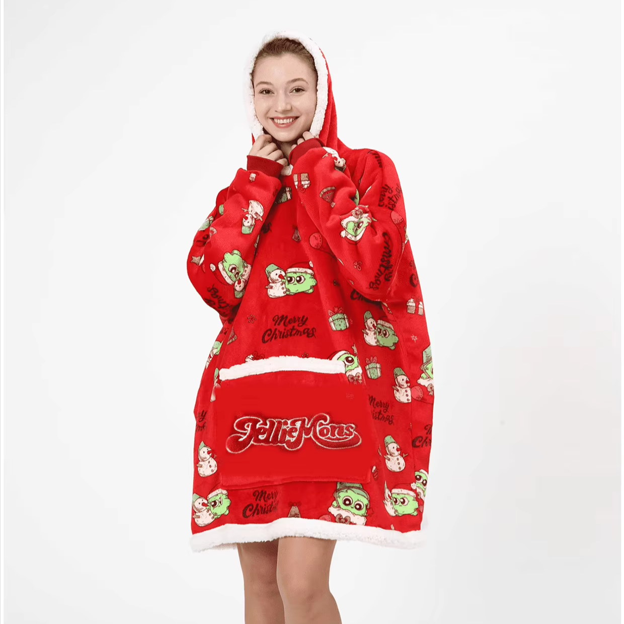 Factory printed Christmas design clothing flannel winter hoodie JellieMons