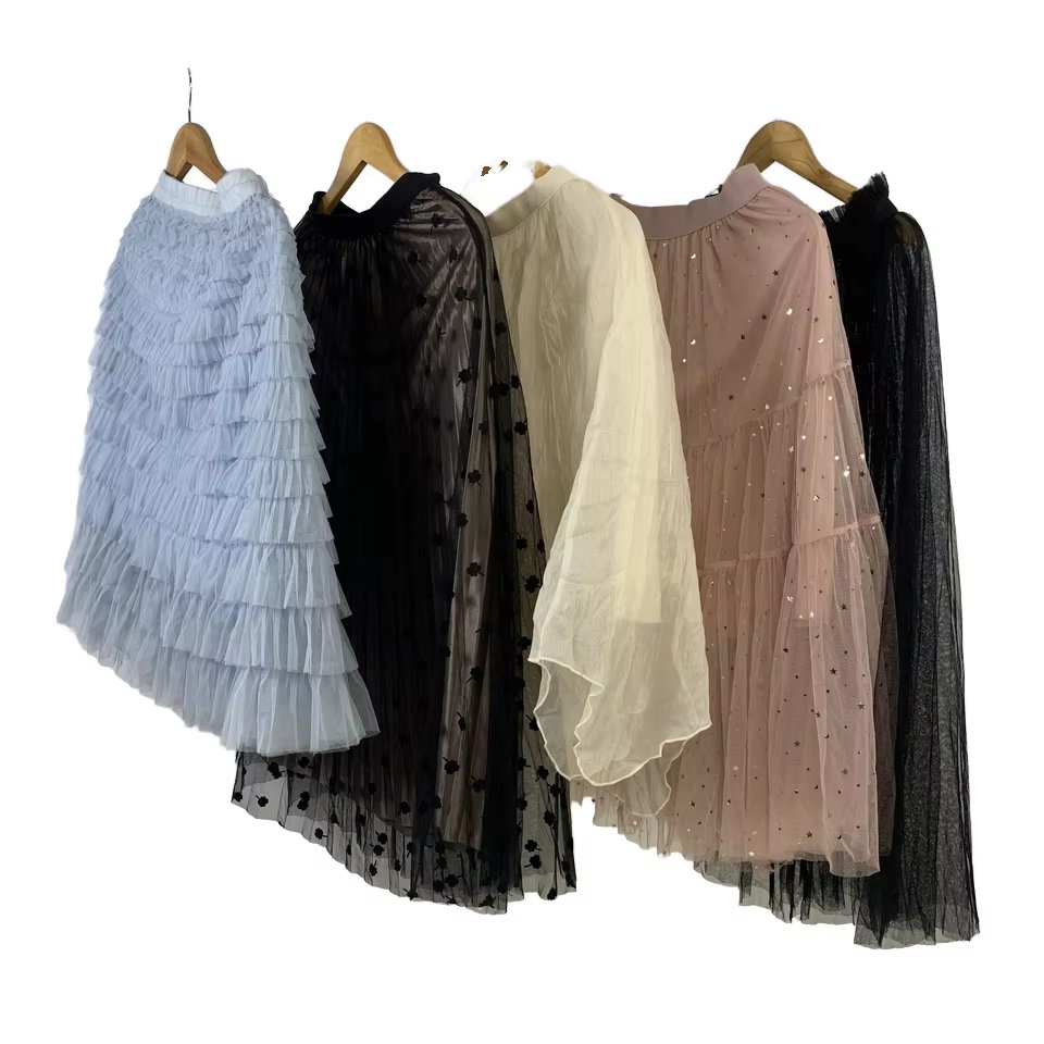 Silk Tulle Waist Mix Long Skirts Used Clothes Wholesale Secondhand items