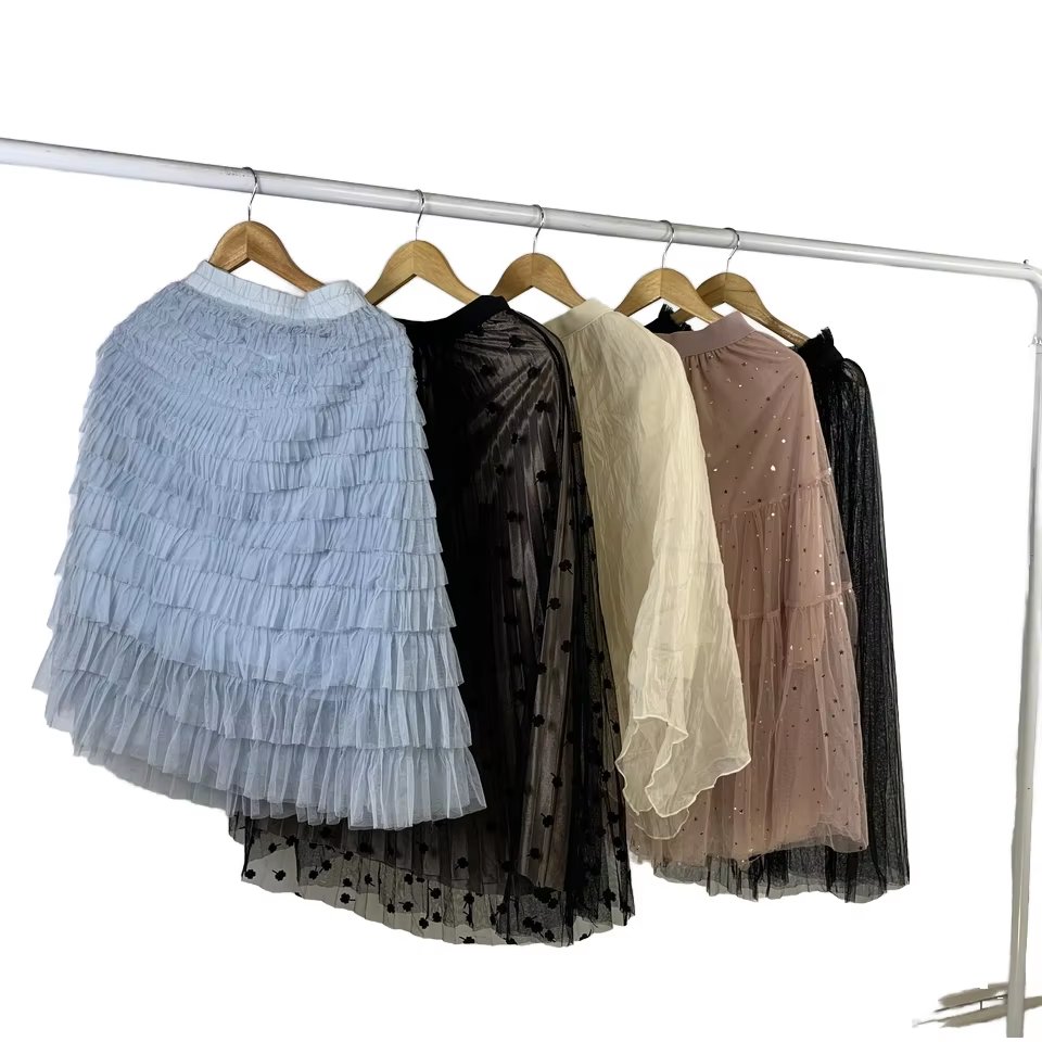 Silk Tulle Waist Mix Long Skirts Used Clothes Wholesale Secondhand items