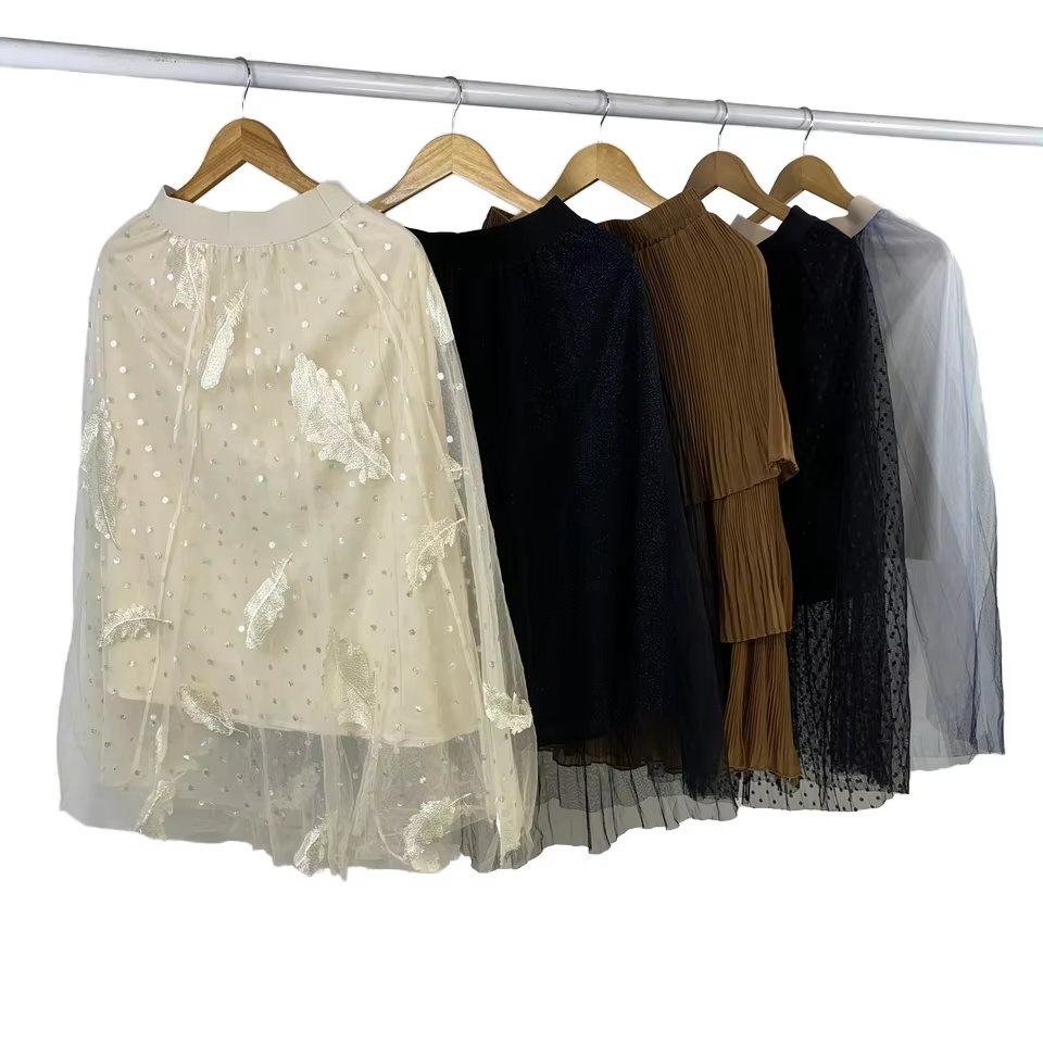 Silk Tulle Waist Mix Long Skirts Used Clothes Wholesale Secondhand items