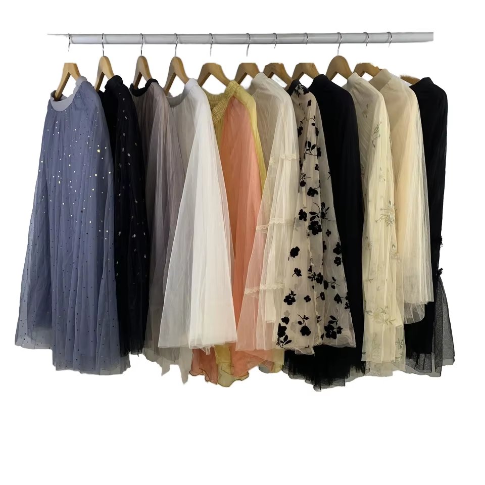 Silk Tulle Waist Mix Long Skirts Used Clothes Wholesale Secondhand items