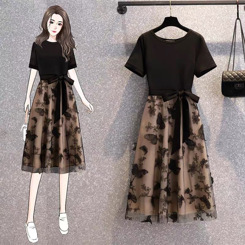 2022 Spring/Summer New Women's Fashion Casual Heavy Industry Sequins Embroidered Short Sleeve Dress