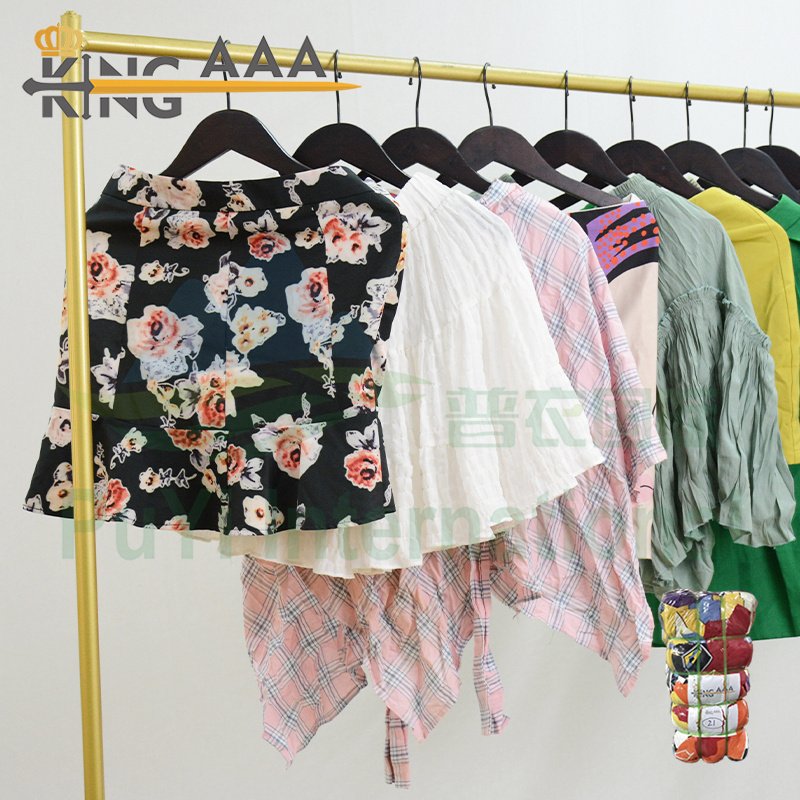 PUYI cotton mini skirts stock clothes bales from korea used clothing