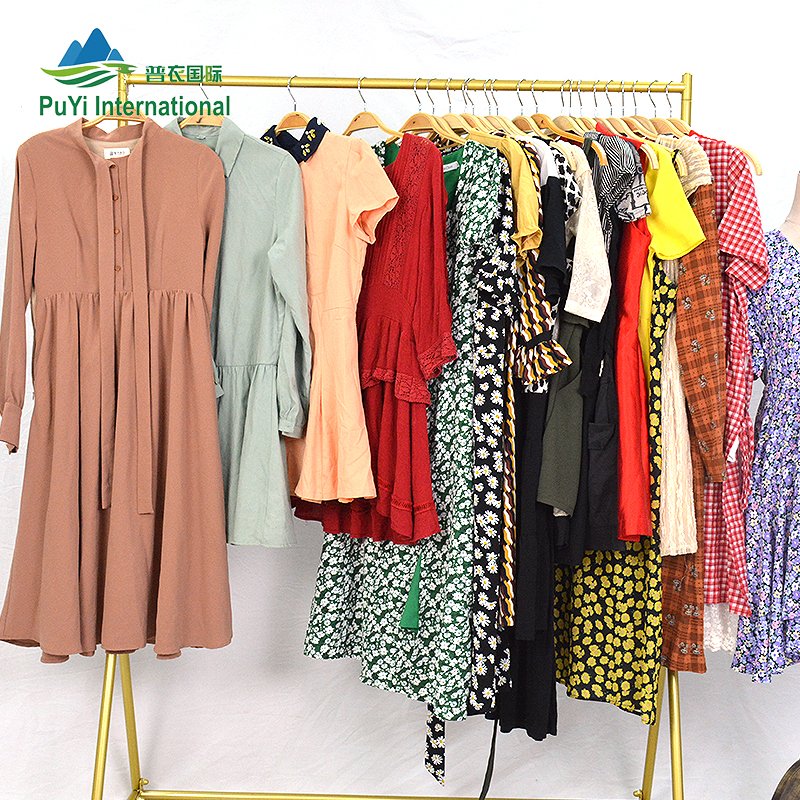 PUYI used clothing manufacturers Wholesale used casual ladies cotton dress used clothes for sale
