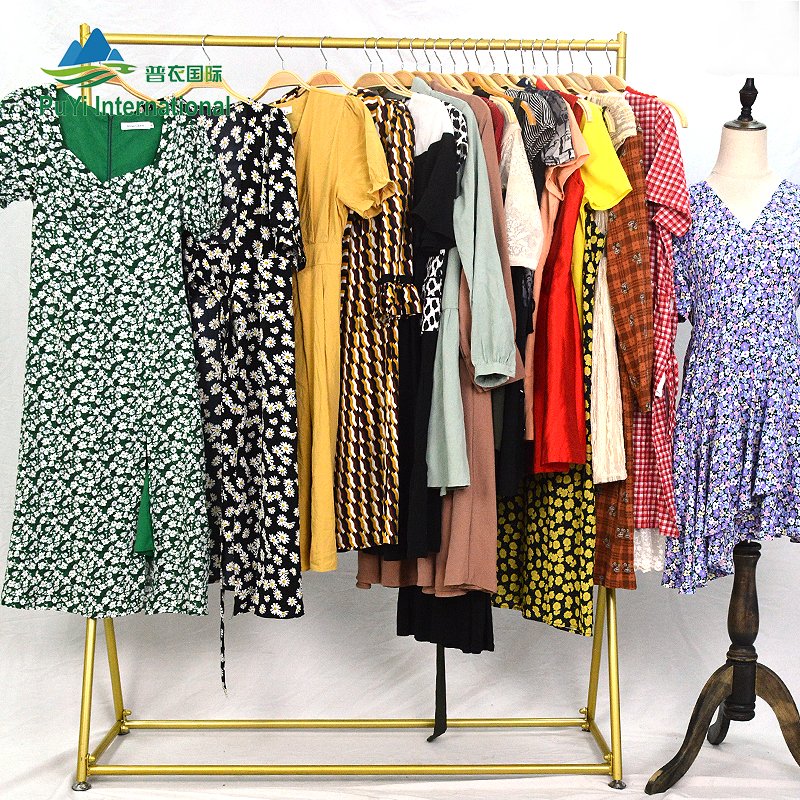 PUYI used clothing manufacturers Wholesale used casual ladies cotton dress used clothes for sale