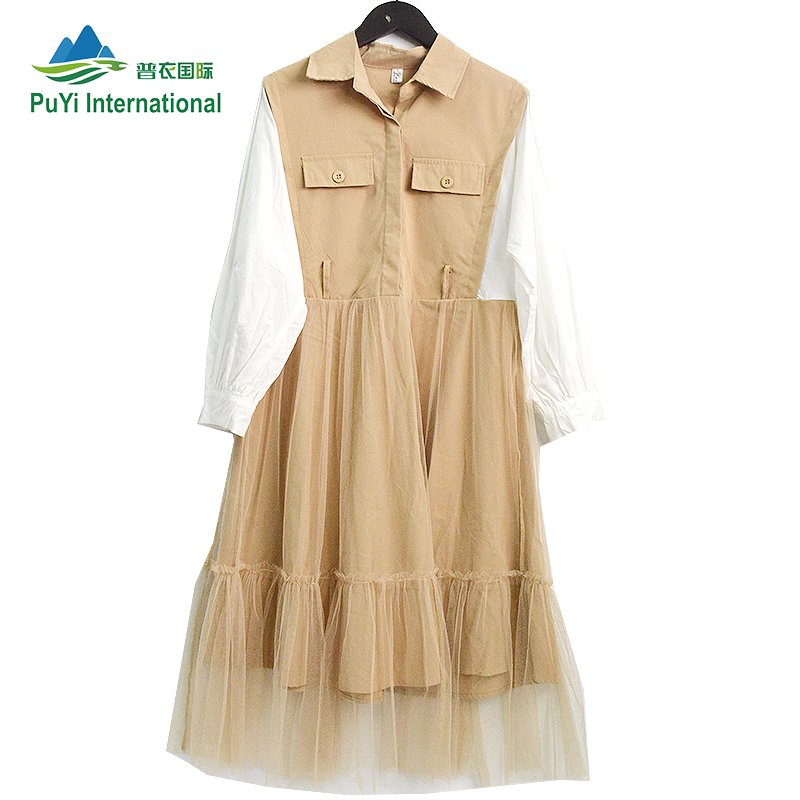 PUYI used clothing manufacturers Wholesale used casual ladies cotton dress used clothes for sale
