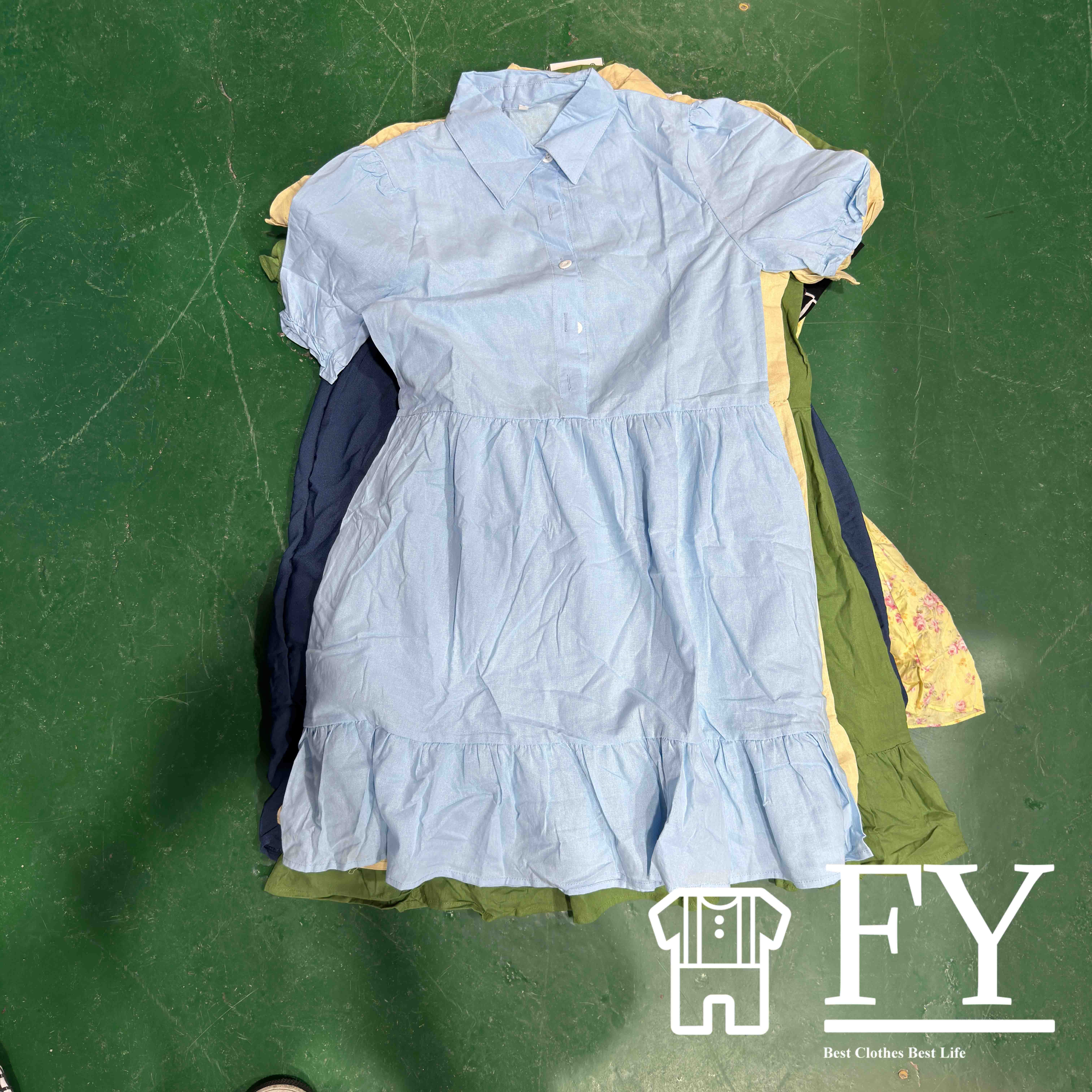 FengYang Used Clothes Bales Cotton Dress for Women Girl Adult Sort A Ukay Clothes Second-hand Short Dress Clothes Factory Outlet