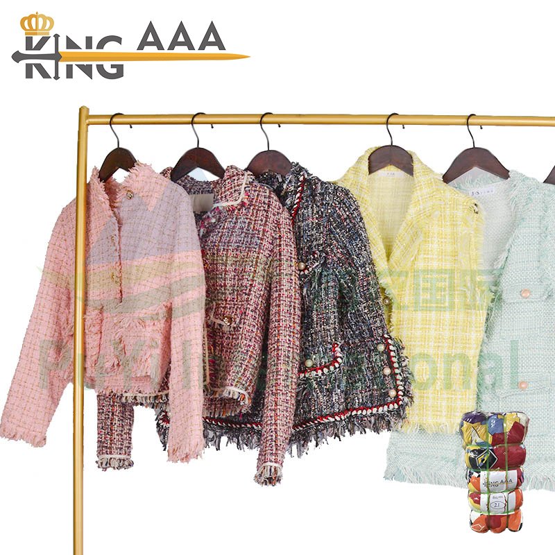 2024 Fashion Branded Used Clothes Second Hand Ladies Channel Style Coat Suit Plaid Fabric Luxury Coarse Flower Women Jacket
