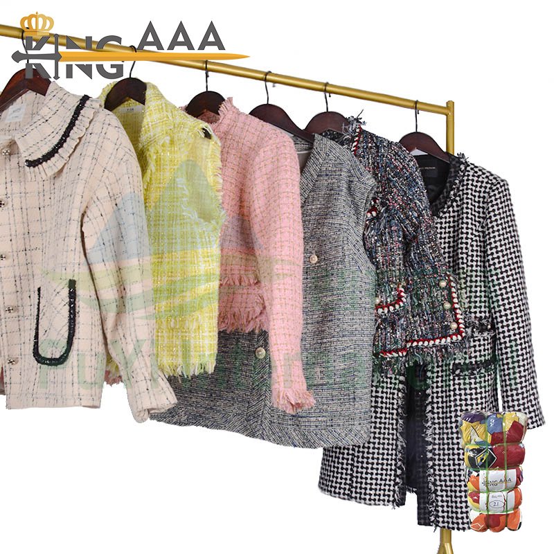 2024 Fashion Branded Used Clothes Second Hand Ladies Channel Style Coat Suit Plaid Fabric Luxury Coarse Flower Women Jacket